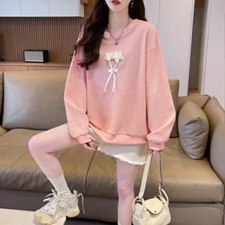胖胖美依 上衣 大學T 長袖上衣M-2XL複合滌華夫格秋季寬鬆時尚百搭衛衣外套TCF02-A9749.