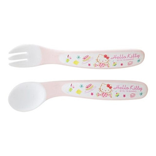 Hello Kitty 凱蒂貓~Sanrio HELLO KITTY嬰童用湯匙&叉子組(甜點)#82352