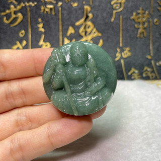 地藏王菩薩 油青【現貨】翡翠 實拍照 地藏王菩薩 冰糯種 保平安 普渡眾生 掛件 手工雕鏤空 天然緬甸玉A貨 保平安