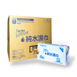 【蝦皮代開發票】康乃馨 純水濕巾 箱購 12包/箱 超厚 無酒精香精 80抽 濕紙巾 純水 濕巾 臺灣製