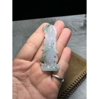 早期收藏老料水潤冰透飄花翡翠玉雕藝術蓮花座持蓮觀音玉墜擺件-感受翡翠的純淨能量