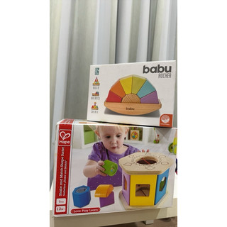 二手 德國Hape 六角分類積木盒+babu 木搖臂平衡玩具合售
