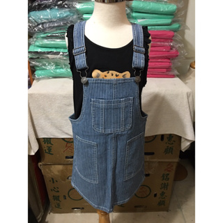 專櫃品牌Hang Ten~兒童藍色直條紋牛仔吊帶裙J
