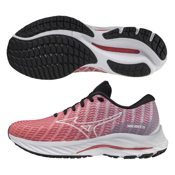 人人愛運動 美津濃 MIZUNO WAVE RIDER 26 SSW 寬楦女慢跑鞋 粉J1GD227724