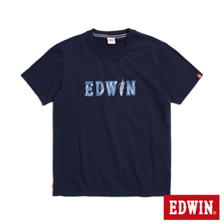 EDWIN 羽毛紋牛仔貼布LOGO短袖T恤(丈青色)-男款