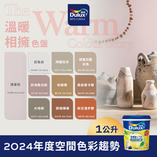 【Dulux得利】A986 全效合一竹炭乳膠漆 2024年度精選色系-溫暖相擁色盤 電腦調色（1公升裝）｜客製化調色漆