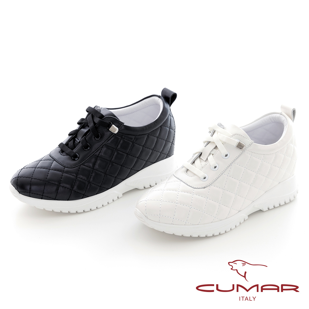 【CUMAR】車菱格彈力鞋帶內增高休閒鞋723-526