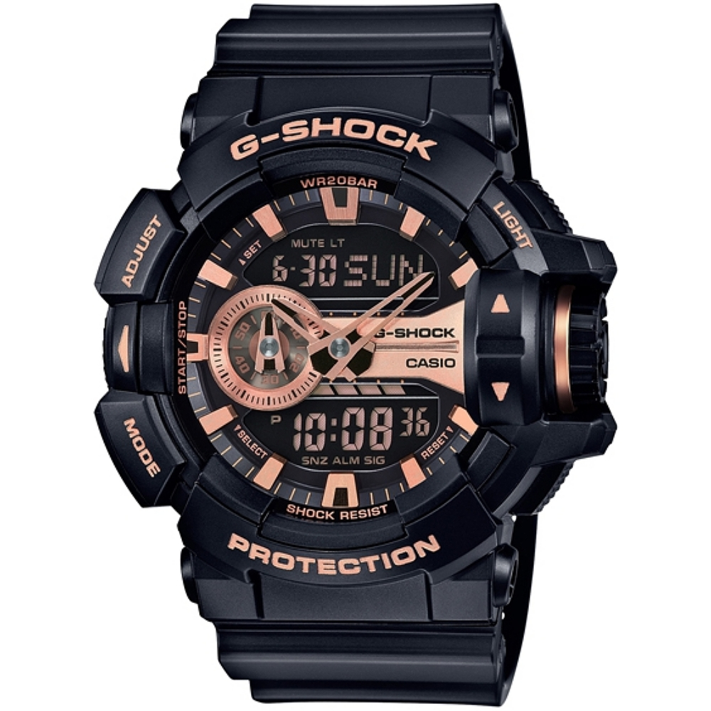 CASIO 卡西歐 G-SHOCK金屬搖滾個性運動雙顯錶(GA-400GB-1A4)