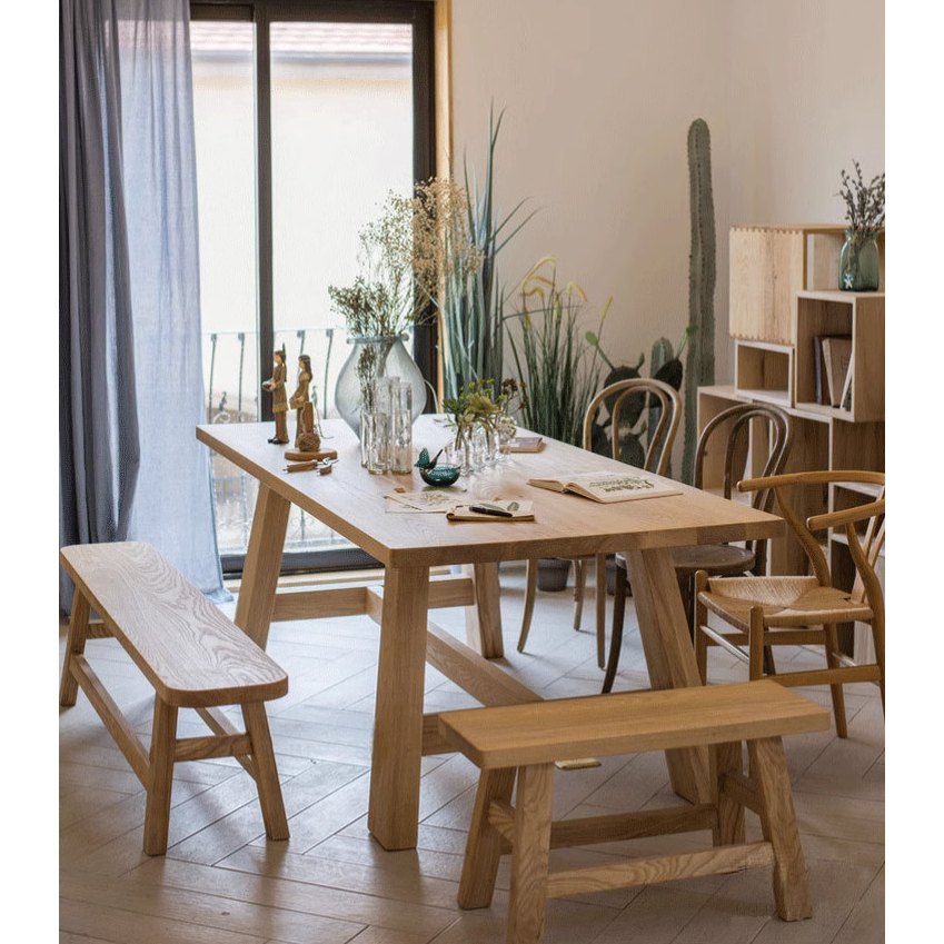 實木長條餐桌椅 北歐 日式 民宿餐廳 休閑桌子 簡約小戶型客廳吃飯桌 實木桌子 會議桌 大板桌