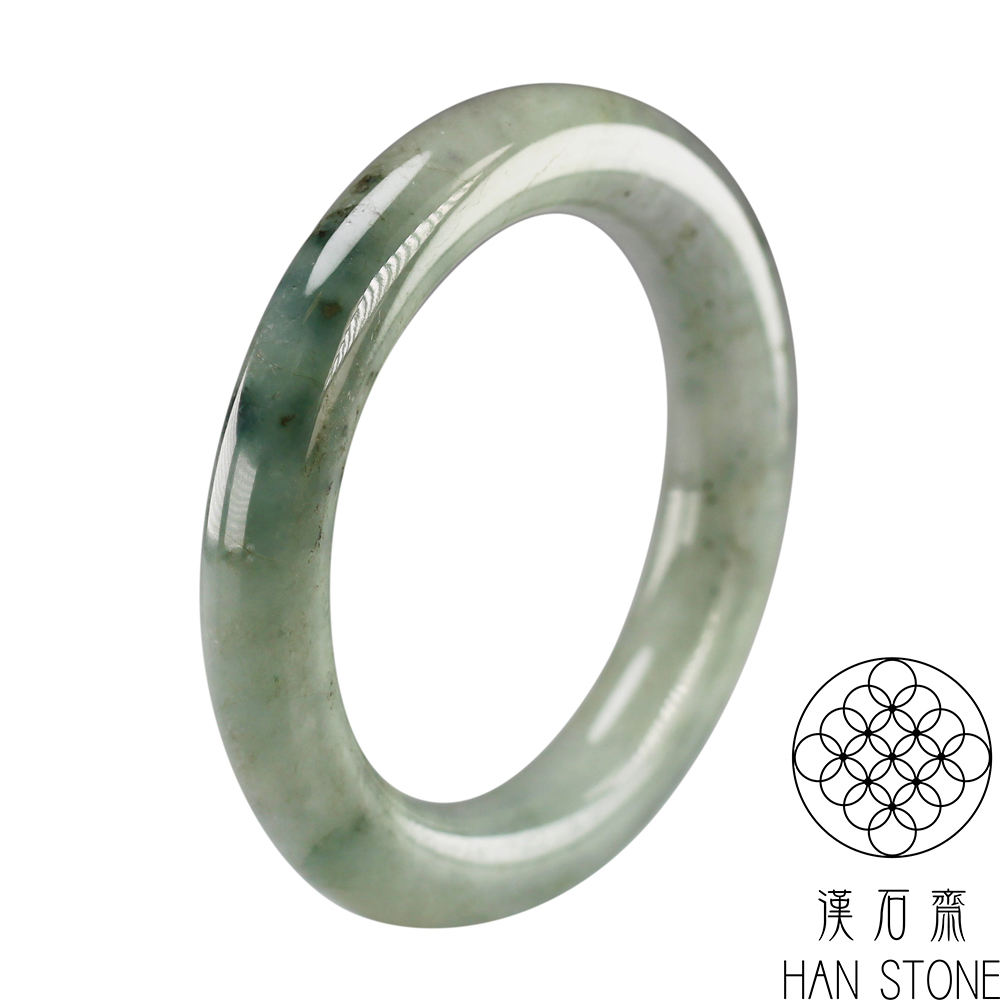 【漢石齋】天然A貨 飄花種 翡翠圓條手鐲玉鐲(手圍16.1/版寬10.4mm)