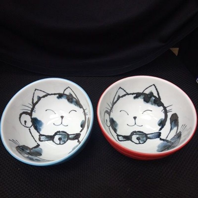 日本原裝 美濃燒 日本招財貓 陶瓷碗湯碗 沙拉碗 飯碗 碗 日式 貓咪 二手