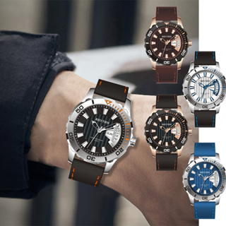 【WANgT】RHYTHM 麗聲 賽車風格日期顯示親膚橡膠錶帶手錶-TQ1701(潛水錶)