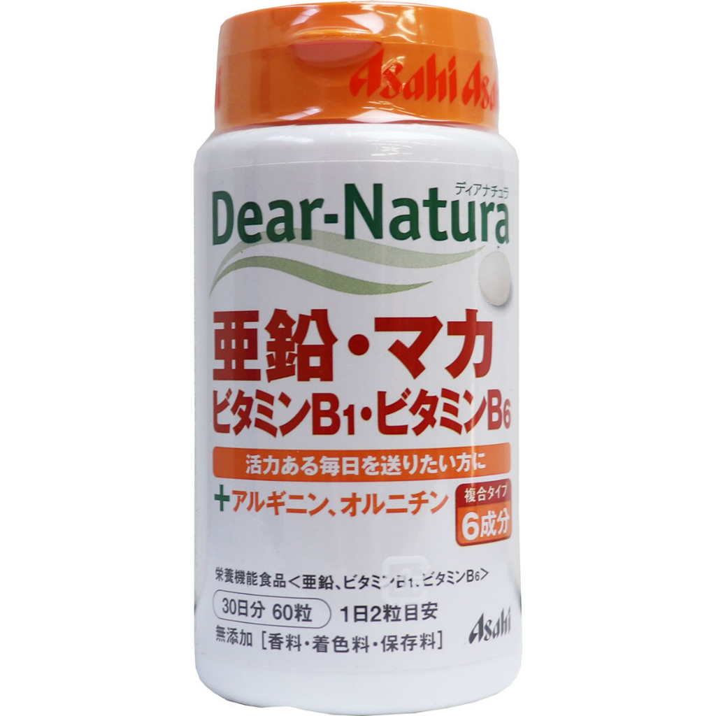 ［日本平行輸入］朝日食品Asahi Dear Natura 鋅・瑪卡・維他命B1・維他命B6 30天份(60粒)