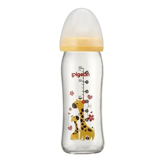 貝親 PIGEON 寬口母乳實感彩繪玻璃奶瓶240ml-長頸鹿