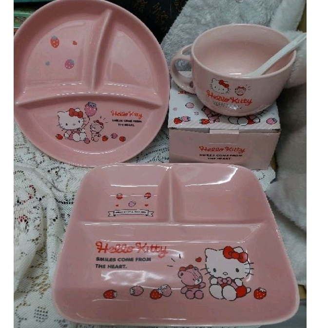 7-11 Hello Kitty草莓系列湯杯附湯匙方形圓形分隔盤