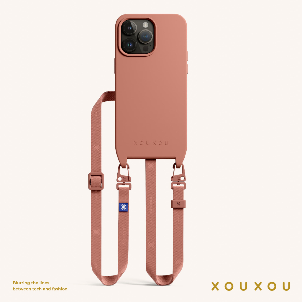 XOUXOU / 12mm細背帶掛繩手機殼組-珊瑚橘Cotta