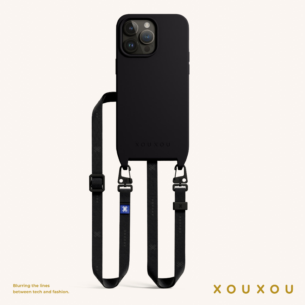 XOUXOU / 12mm細背帶掛繩手機殼組-黑色Black