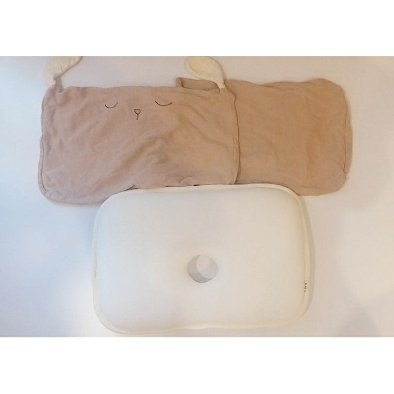 cani 有機棉 嬰兒枕頭 + 枕頭套 2個 台灣 設計製造＿小狗限定版+多項贈品 護頭枕 有機棉包巾 洞洞毯 肚圍