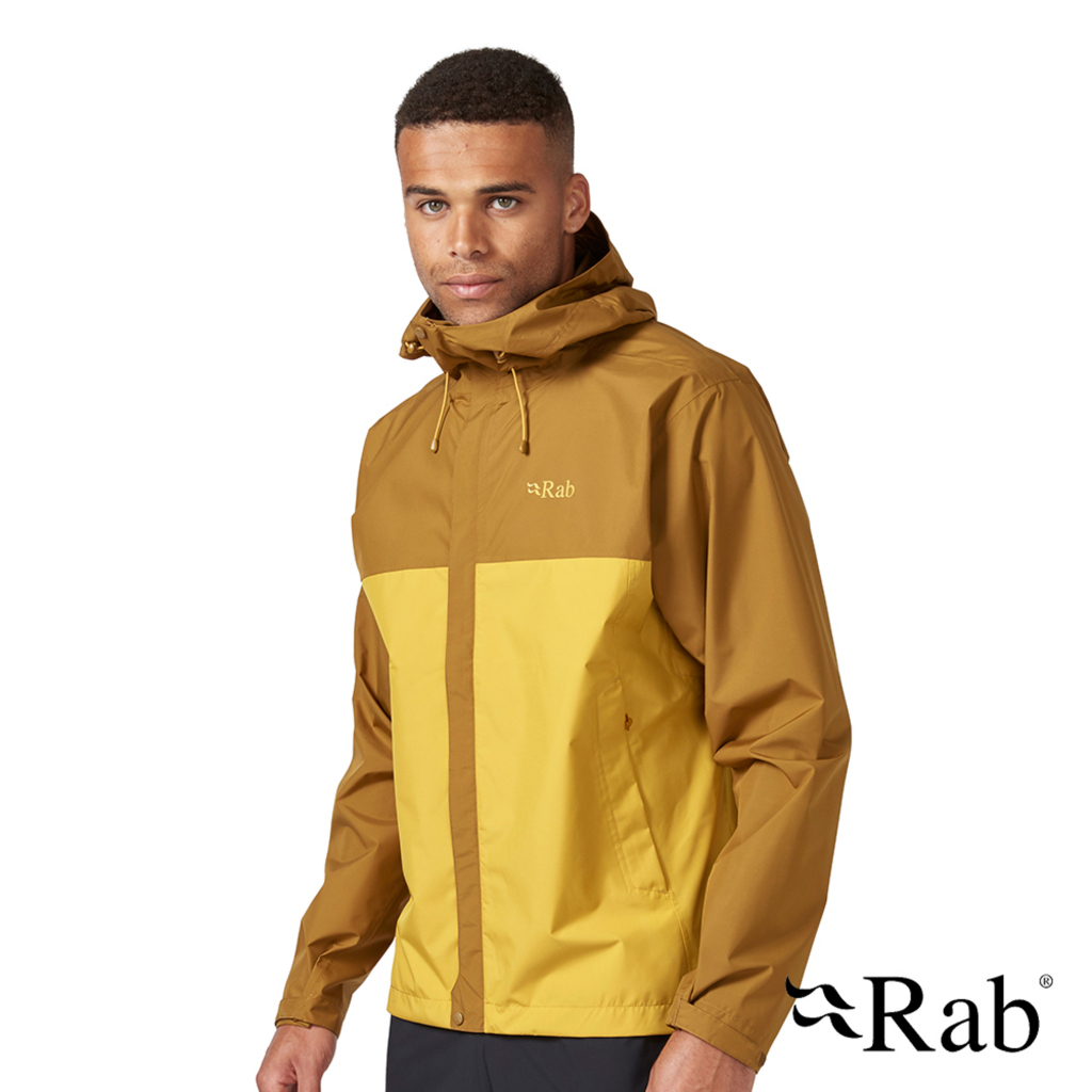 【RAB】QWG82 男款 Downpour Eco Jacket 輕量防風防水連帽外套 足跡褐/撒哈拉黃