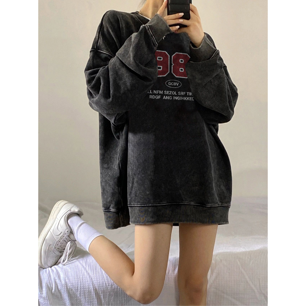 【CHAOO】 大學t 長袖衛衣 衛衣女 oversize 大學t 美式復古衛衣 oversize 長袖 水洗衛衣