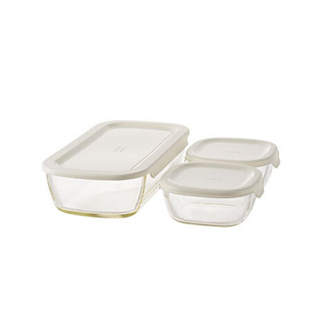 伴桌｜Hario 耐熱玻璃保鮮盒 3件組( 保鮮盒 玻璃保鮮盒 可微波 耐熱保鮮盒 烤箱可 洗碗機可 日本製)