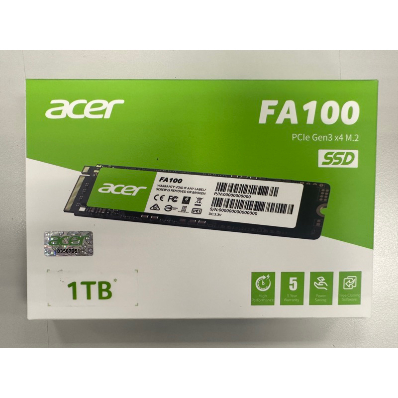 Acer FA100 1TB PCIe M.2 SSD固態硬碟