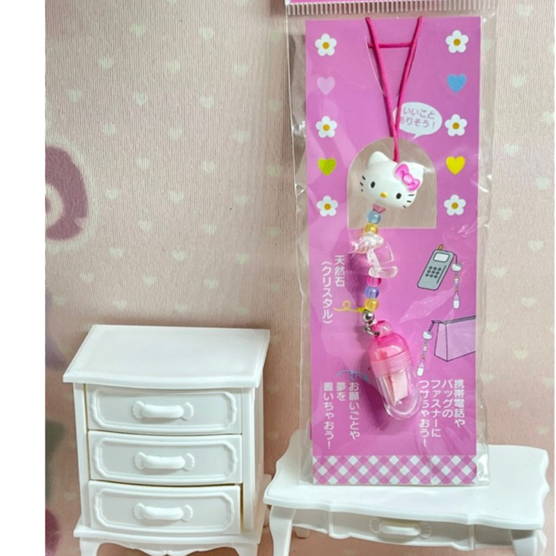 日本Hello Kitty白水晶能量石可以放許願卡的膠囊吊飾