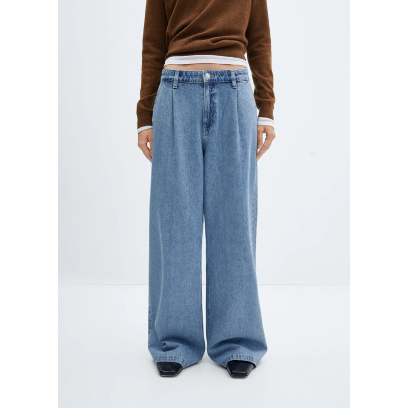 [全新] Mango 寬版喇叭牛仔褲(改褲長) Wide-leg pleated jeans