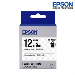 【含稅店】EPSON LK-4TBW 透明底黑字 標籤帶 高黏性系列 (寬度12mm) 標籤貼紙 S654411