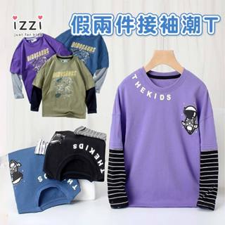 🚀 專區+發票 🚀12-077 中大童 假兩件棒球袖 恐龍星際太空人春秋款 兒童圓領長袖上衣】T恤 男童 童裝 A 1
