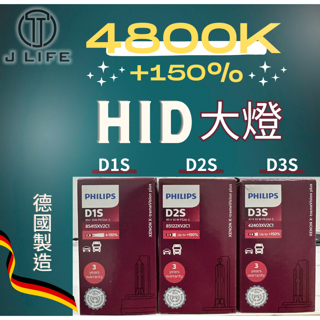 【現貨】快速出貨 PHILIPS HID 大燈 4800K +150% 增亮150% D1S D2S D3S 單顆 德國