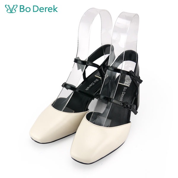 Bo Derek 復古繫踝粗跟包鞋-米白色(36)