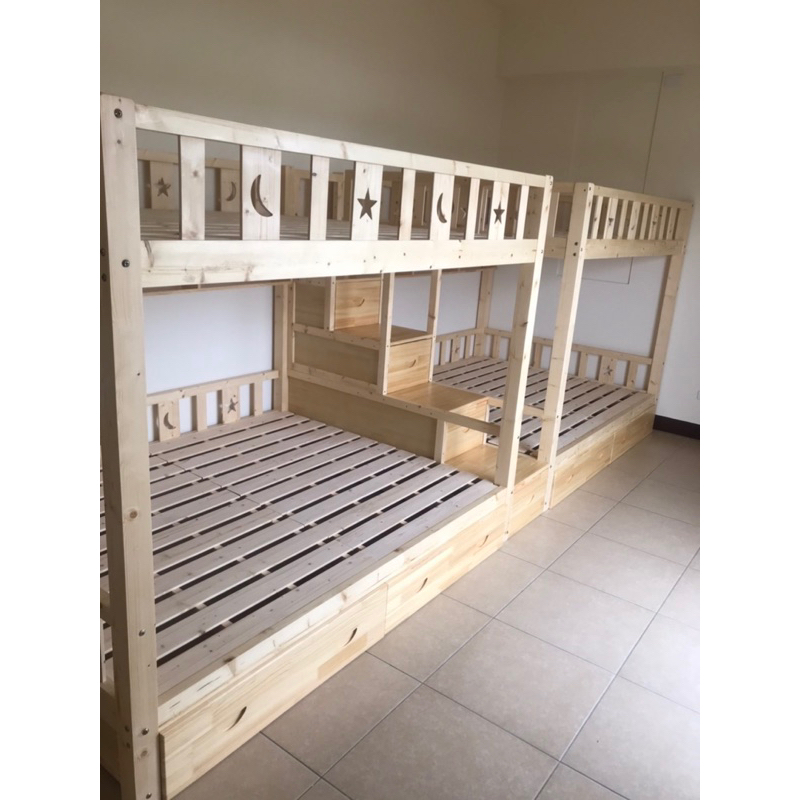 （專屬訂製賣場）松木雙人雙層床2組+1座梯櫃