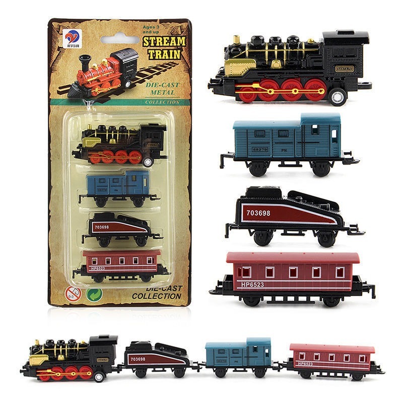 🌈仿真復古蒸汽小火車 回力車 合金車 火車模型 列車 玩具擺件 工程車 兒童玩具車 交通造型玩具 益智寶寶玩具