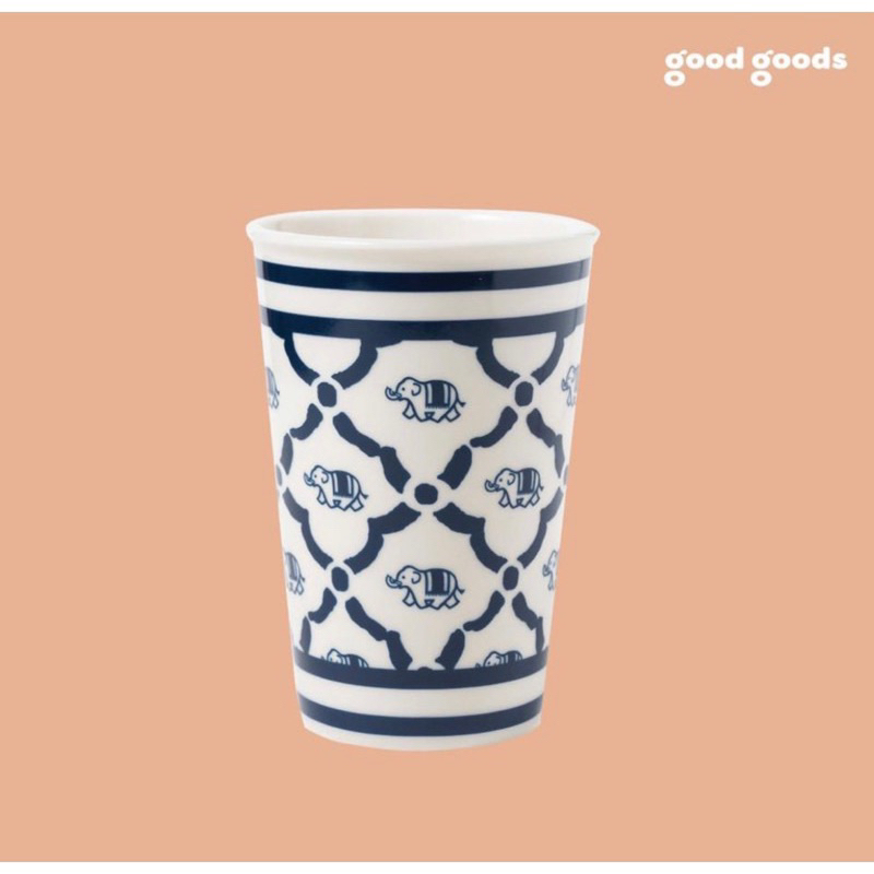 泰國小眾品牌GOODGOODS藍白瓷大象LOGO陶瓷杯有附蓋子