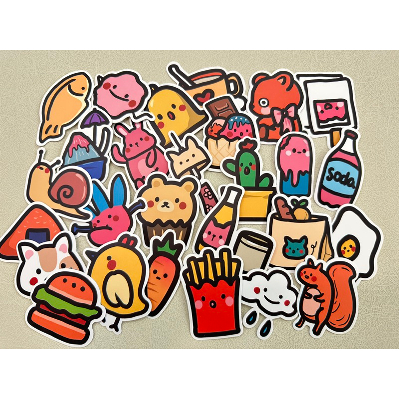 🤙🏻🇹🇼現貨🤙🏻 50張 童趣 可愛 食物 物品 卡通 獎勵貼紙 塗鴉貼紙 PVC 防水 行李箱 安全帽 筆電 滑板