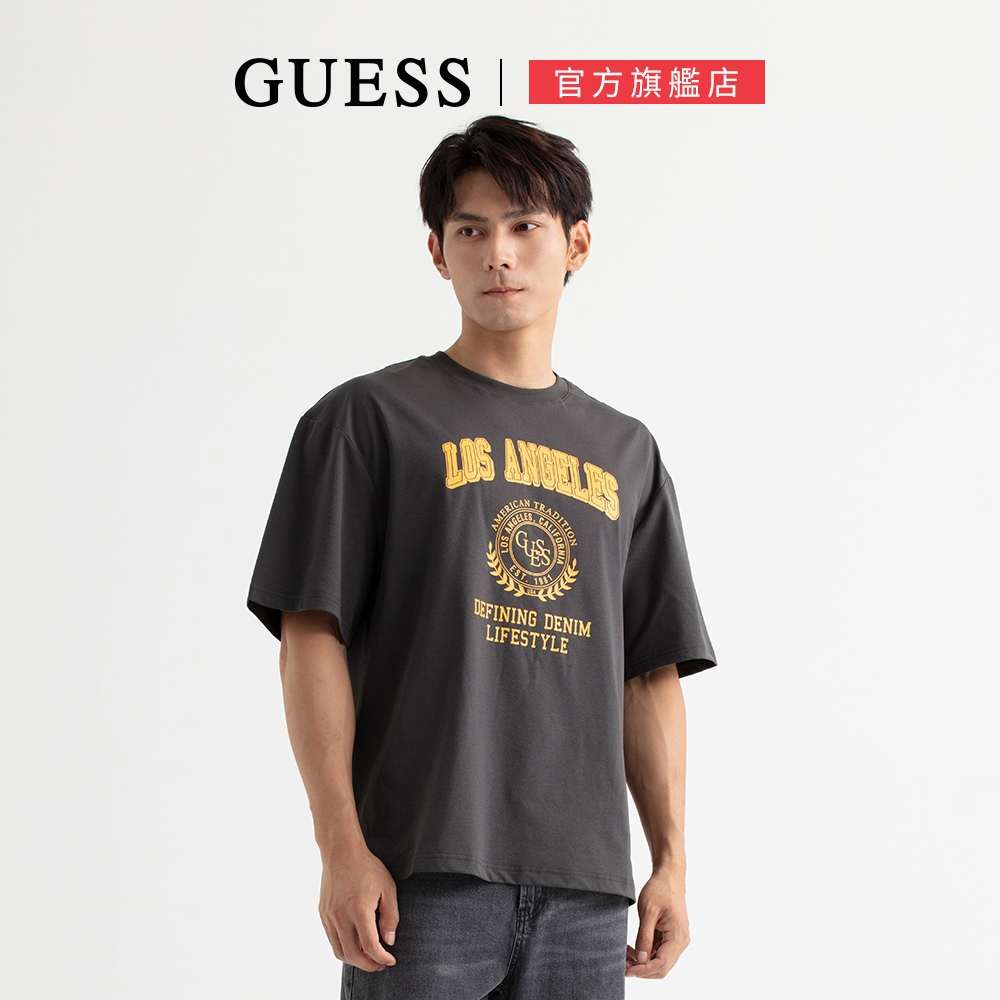 【GUESS】洛杉磯字母美式風格短T-深灰