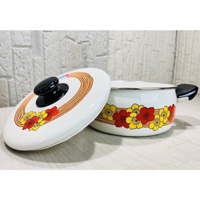日本製 富士琺瑯 Honey ware 兩手鍋 昭和彩色鍋 琺瑯鍋 搪瓷鍋 20cm 湯鍋