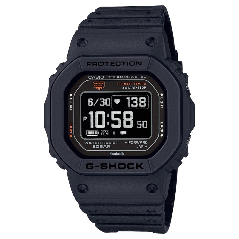 全新卡西歐公司貨 G-SHOCK 心率偵測 藍牙 太陽能電力 簡約黑 經典方型運動電子錶 DW-H5600-1 一年保固