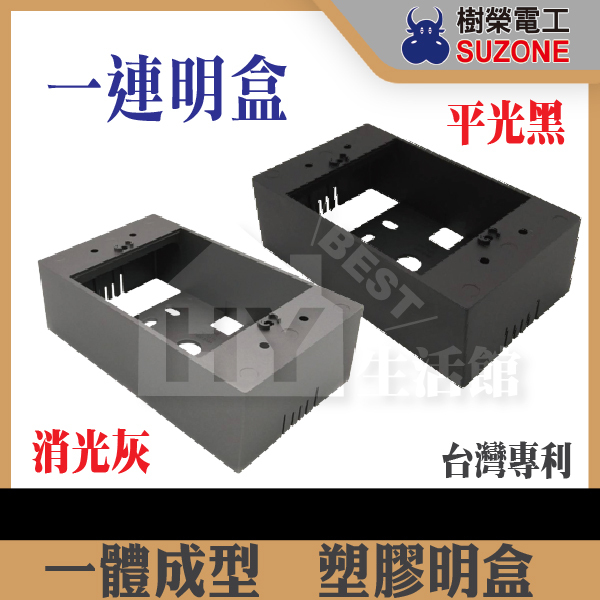 樹榮工業 一連明盒 台灣製 明BOX 開關盒 插座盒 塑膠盒 一體成型 一聯明盒 黑 銀灰 適用 工業風 開關插座 面板