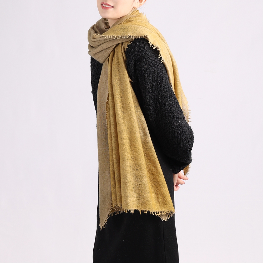 雙色針織 米黃 | 喀什米爾圍巾 圍巾/披肩【BANNIES' 喀什米爾圍巾】頂級羊毛披肩/圍巾 專櫃品牌