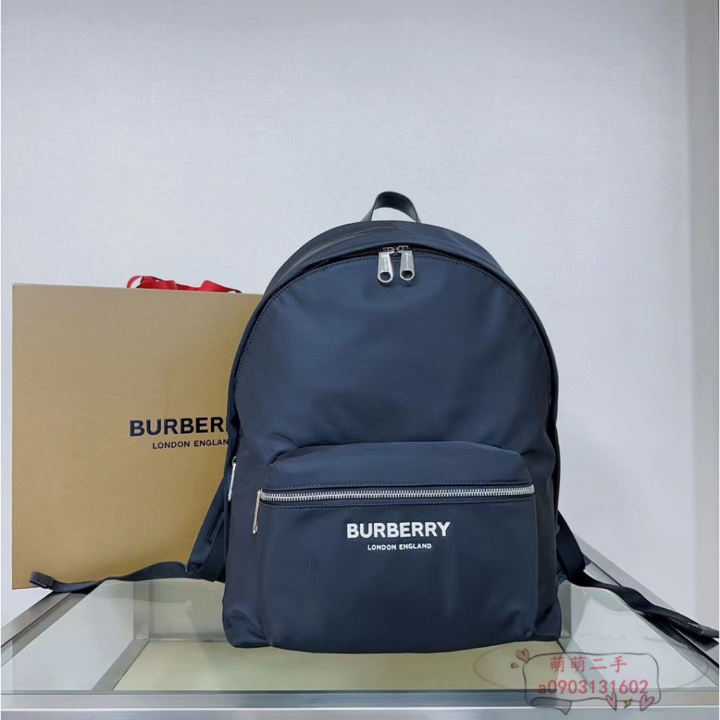 萌萌二手 BURBERRY 博柏利 徽標印花 黑色尼龍 雙肩包 後背包 男女同款 80161091