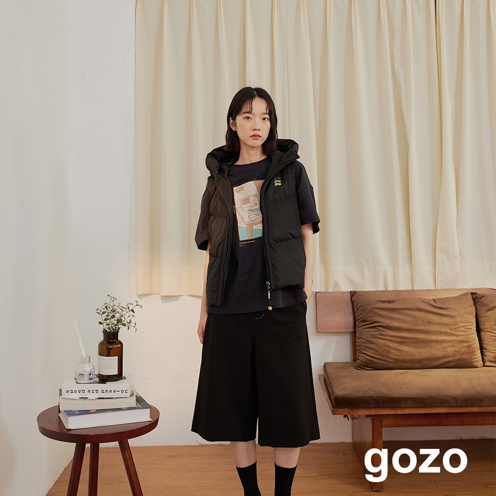 【gozo】➤gozo三次方防潑水連帽羽絨背心(黑色/淺卡其/綠色_F) | 女裝 修身 百搭