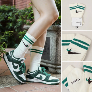 【吉喆】 Nike Everyday Plus Force 米白綠 雙勾 刺繡 復古 條紋 長襪 DQ9165-133