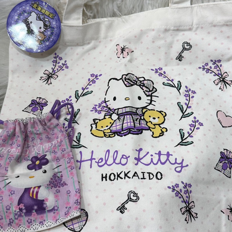 日本進口Hello Kitty北海道限定系列薰衣草大帆布袋送小縮口袋