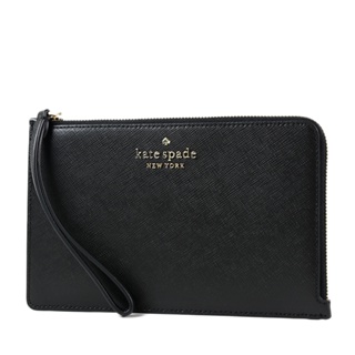 KATE SPADE 防刮十字紋雙層拉鍊大手拿扁包-黑色 【美國正品 現貨】