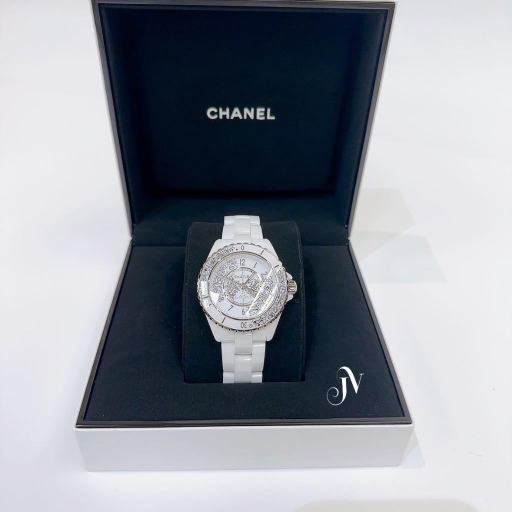 Chanel 白陶瓷白錶盤印經典象徵12點鑽38mm J12.20