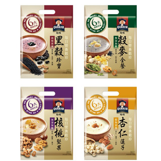 QUAKER 桂格 15袋可宅配免運聊聊 榖珍麥片 穀麥全餐無糖/黑穀珍寶/杏仁蓮子/核桃堅果無新增糖 10包/袋 貴格