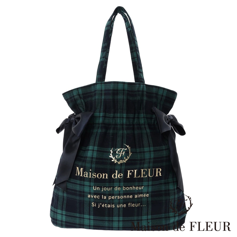 Maison de FLEUR 【WEB限定】秋日復古格紋緞帶托特包(8S33F0J1900)