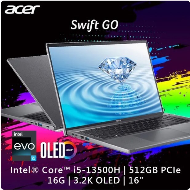 ACER Swift GO SFG16-71-55WZ灰(i5-13500H/16G/512G PCIe/W11/3K